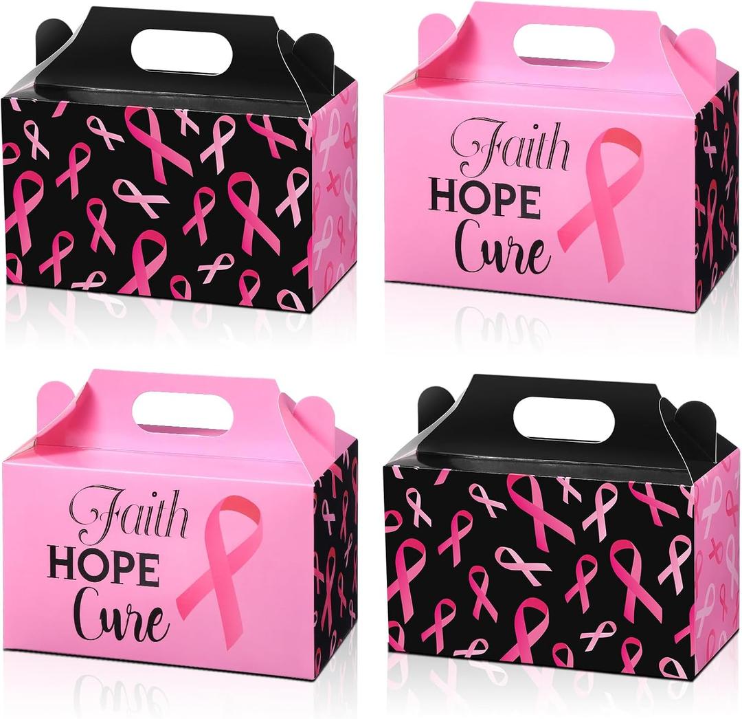 Pasimy 48 Pieces Breast Cancer Awareness Gift Boxes Pink Ribbon Favor Boxes Faith Hope Cure Goodie Candy Treat Boxes for Women Girls Breast Cancer Awareness Gifts Public Charity Supplies