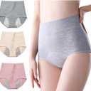 3 Pack Women's Incontinence Underwear Washable, Double Elastic High Waist Adult Incontinence Protective Briefs, Reusable for Light Bladder Leakage(S-Waist: 21.3''~35.4'') (Dark Grey/Pink/Beige)