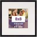Rempry 8x8 Picture Frame, Display Pictures 3.5x5 with Mat or 4x6 Without Mat, Wall Hanging or Tabletop Photo Frame with Shatter Resistant Plexiglass, Black, 1 Pack
