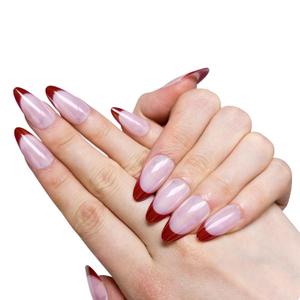 2 x Glossy Glazed French Tip Press-On Nails  Medium Almond Shape | Effortless Salon Look in Minutes | 30-Piece Reusable Nail Kit with Glue | 15 Sizes for a Perfect Fit(Rosy Nude Ombre)