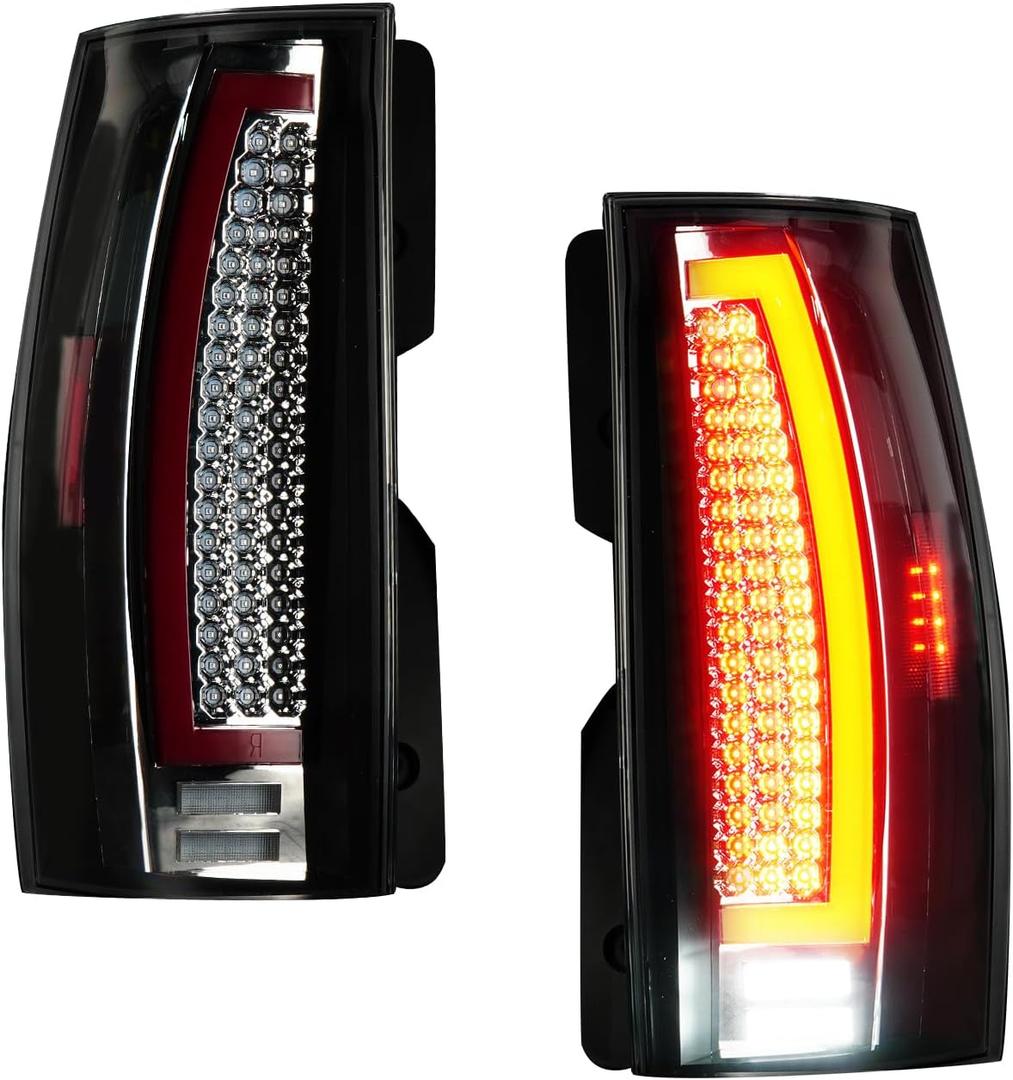 (2 Pack) LED Tail Light Assembly for 2007-2014 Chevy Suburban 1500 2500, 2007-2014 Chevy Tahoe [Only Incandescent Models], Taillight Assembly w/o Blind Spot, Chrome Housing Clear Lens