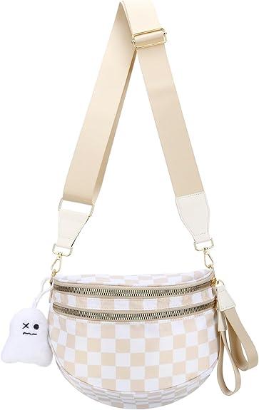 Small Checkered Crossbody Bag for Women Cute Purses Trendy Shoulder Handbags Wide Strap