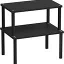 VERTORGAN Cabinet Organizer Shelf(Set of 2),Kitchen Counter Shelves,Bamboo Spice Rack Countertop and Cabinet,Stackable Expandable,Medium(Black) (11.8"W)