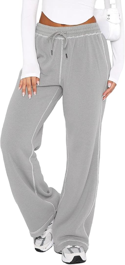 DISCIPBUSH Track Pants Women Sweatpants Soft Jogging Straight Pajama Sweats Wide Leg Sweatpants Women Lounge Pants Joggers (X-Large, Light Gray)