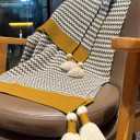 Grey Striped Throw Blanket with Tassels, Knitted Soft Boho Blanket for Couch, Sofa, Bed & Living Room - All Seasons (47.5x60 Inch)