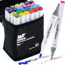 TRANSON Alcohol Markers for Drawing Coloring 24 Colors Dual-tip Fine and Brush Tips