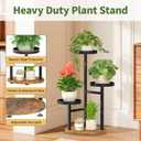 LASZOLA 3 Tier Metal Plant Stand for Indoor Corner, Heavy Duty Wooden Flower Holder Rack for Mutiple Plants, Planter Display Shelf for Patio Garden Balcony Living Room, Black