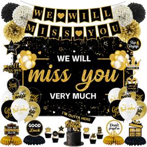 We Will Miss You Decorations for Men Women, Farewell Decorations Party, We Will Miss You Banner Backdrop Honeycomb Centerpiece, Going Away Party Decorations