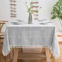 Oubonun Cotton Linen Rectangular Tablecloth - Wrinkle Resistant & Waterproof - Machine Washable Table Cloth with Tassels for Kitchen & Dining, 55''x70'', 4-6 Seats, Grey
