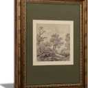 Vintage Gold Framed Wall Art Tree Forest Landscape Painting Canvas Prints Green Gray Tree Natural Sketch Picture Rustic Farmhouse Poster Artwork for Living Room Bedroom Bathroom, 16x24in