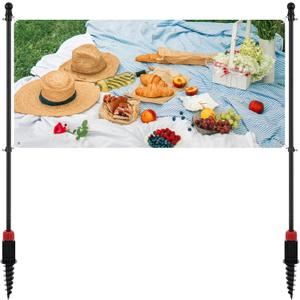 FUMMI Outdoor Banner Pole with Ground Stake, 4-Section Adjustable Stainless Steel Banner Stand for 3–10FT Horizontal Banners, Portable Yard Sign Display (Hardware Only)