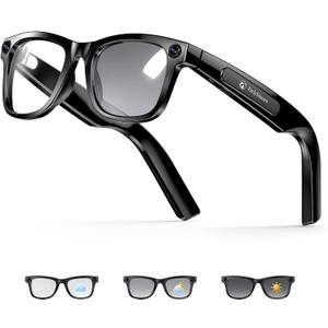 EarlySincere 2026 Ai Smart Glasses for Men Women, 8mp 4k Hd Camera Glasses, 410mah Battery, Supports Photo/Video/Audio Recording, Ai Voice Control, Ai Glasses with Bluetooth Calling(Photochromism)