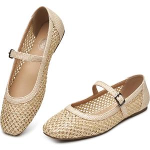 Trary Mary Jane Shoes Women Woven Flats for Women Dressy Ballet Flats Squared Toe Mesh Mary Jane Flats Shoes (8)