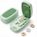 Pill Cutter Splitter with Adjustable Slot, 1/2 1/3 1/4 Even Splitting for Small Large Pills, Oval Long Tablets & Vitamins, Dual Fixing Clips, Multi-Pill Cutting, Hidden Sharp Blade (Green)