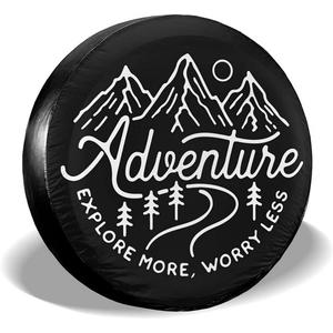 Adventure Awaits Rv Spare Tire Cover for RVs Trailer Wheel Covers for Trailer Tires Camping Weatherproof Universal for SUV Truck Camper Travel Trailers Accessories 14" 15" 16" 17" (15" for tire diameter 27.60"-29.92"/70.1cm-76cm)