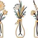 puthiac Wooden Flowers Vase Wall Art Set — Minimalist Boho Farmhouse Floral Décor, Rustic Wooden Wall Decor for Bathroom/Living Room/Bedroom/Dining RoomHousewarming Gift