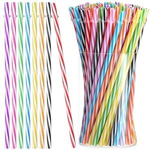 200 Pcs 9 Inch Reusable Hard Plastic Thick Drinking Straws Long Stripe Drinking Tumbler Mason Jars Straws for Valentine‘s Day 4th of July Summer Wedding Birthday Race Car Party(Colorful)