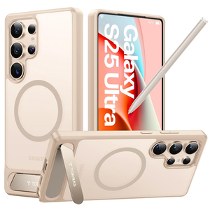 TORRAS Strong Magnetic & Seamless Stand for Samsung Galaxy S25 Ultra Case, Fit for MagSafe, MilGrade Drop Protection, Kickstand for Samsung Galaxy S25 Ultra Case, Translucent Back/Gold Edge