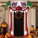 Halloween Clown Party Door Banner Creepy Clown Theme Door Hanging Decoration Horror Clown Scary Stand Up Background Banner for Carnival Halloween Party Photo Booth Props Favor Supplies