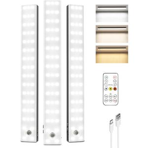 EZVALO 13inch Under Cabinet Lighting, 3200mAh Rechargeable Wireless Motion Sensor Lights, 96 LEDs, 3 Color Temps, Dimmable, Timer, Magnetic, with Remote for Kitchen (3 Pack)
