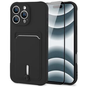MZELQ TPU Wallet Compatible with iPhone 16 Pro Case, Card Holder Camera Protection Cover + Screen Protector, Push-able Slot for Girls Women -Black MZELQ TPU Wallet Compatible with iPhone 16 Pro Case, Card Holder Camera Protection Cover + Screen Protector, Push-able Slot for Girls Women -Black