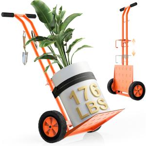 Plant Caddy with Wheels, USA Original Patent, 176 lbs Plant Dolly Cart, Foldable Plant Mover Cart with Adjustable Grabbing Arm and Strap for Large Plant Pots, Indoor & Outdoor Use, Orange