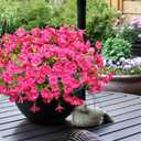 Artificial Flowers for Outdoors, UV Resistant Fake Silk Morning Glory, Realistic Faux Plants for Outside Porch Patio Window Box Hanging Planter (12, Hot Pink)
