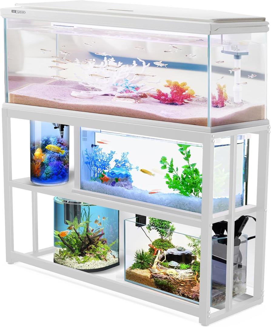 Fish Tank Stand Metal Aquarium Stand ,55-75 Gallon Aquarium Turtle Tank, 48.4 x 14.8 x 29.1Inch, Reptile Terrariums and Breeder Tank Stand, White