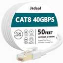 Jadaol Cat 8 Ethernet Cable 50 ft, 40Gbps 2000MHz Flat RJ45 S/FTP LAN Patch Cable, High-Speed Cat8 Network Cable for Router, Modem, Switch, Gaming Consoles, PC, Home Network & Streaming Devices, White