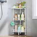 HapiRm Standing Corner Shower Caddy - 3 Tier Shower Organizer Corner with Soap Holder and 4 Hooks, Rustproof Bathroom Storage Shelves with Adhesives, White