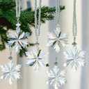 LOULIQIGIFT 6pcs 2025 Crystal Snowflake Ornament Miniature Star Glass Christmas Tree Hanging Xmas Tree Winter Home Decor with Ribbons