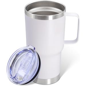 20 oz Tumbler with Handle and Lid, Stainless Steel Tumbler Insulated Travel Coffee Mug, Spill Proof Double Wall Vacuum Tumbler Cup Keep Drink Hot & Cold, White, 1 Pack