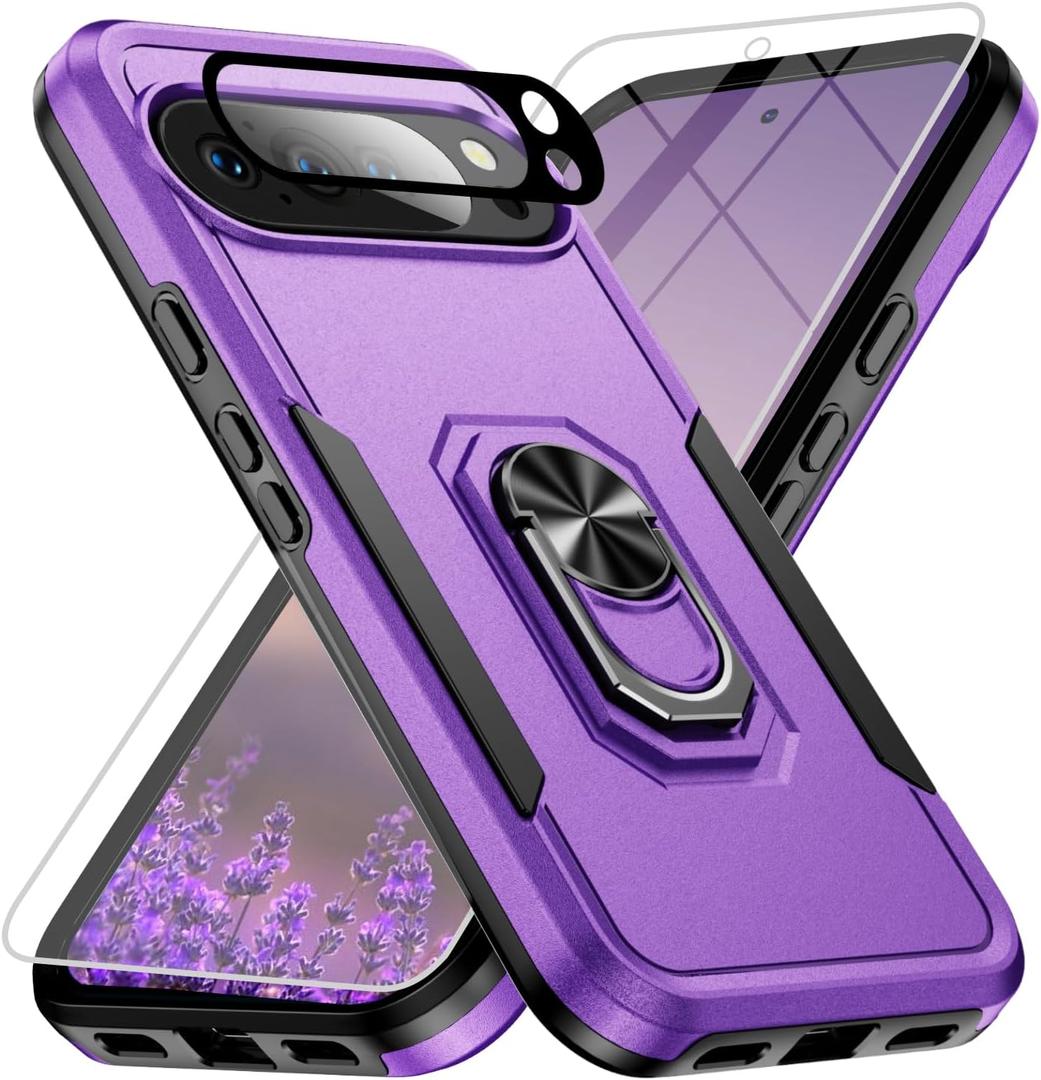 for Google Pixel 10 Pro Case [15 FT Military Grade Drop Protection] with Screen Protector & Lens Protector Heavy-Duty Shockproof Kickstand Case for Pixel 10 Pro Purple