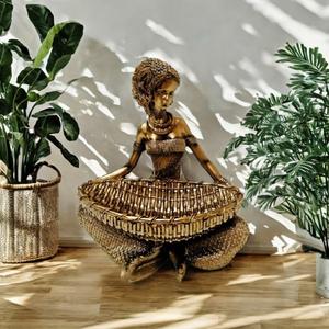 ICE ARMOR 7" H Seated African Holding Woven Basket Figurine Statue Sculpture Ornament Decoration Home/Room Decor and Gift Ideas for Housewarming, Holidays and Birthdays Great Collectible Addition