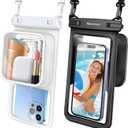 Niveaya [Floatable Floating Waterproof Phone Pouch 2 Pack-Up to 8.5", Large Space Adjustable Neck Lanyard Waterproof Phone Case, Phone Dry Bags for Vacation Beach Pool Kayak Cruise Travel Essentials (Black + White)