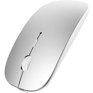 SUNGI Bluetooth Mouse for Laptop/ MacBook/ iPad/ Android PC, Rechargable Quiet Slim Wireless Mice for Windows/ Linux/ Tablet, Silver