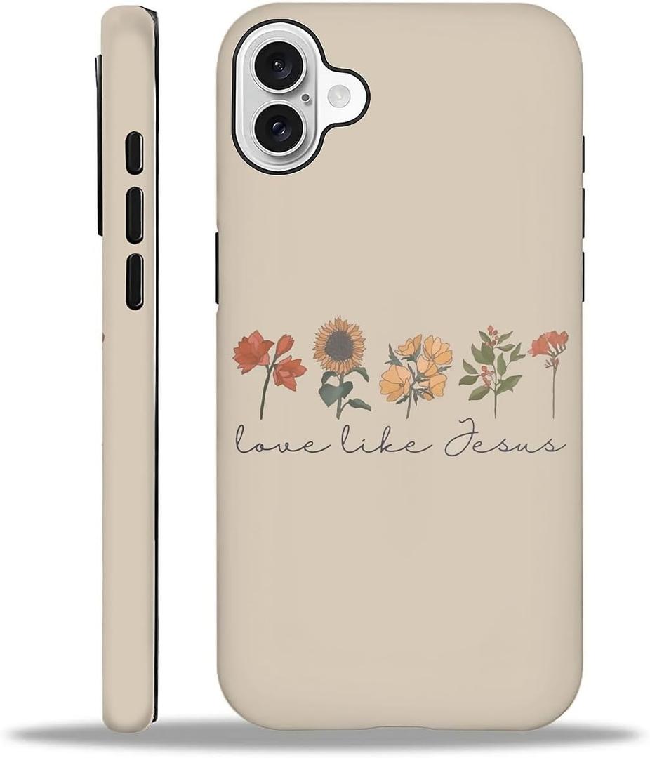 Compatible with iPhone 16 Matte Case, Love Like Jesus Religious Faith Flower Pattern for Girl Full Body Design Soft Silicone Drop Shock Scratch Protection