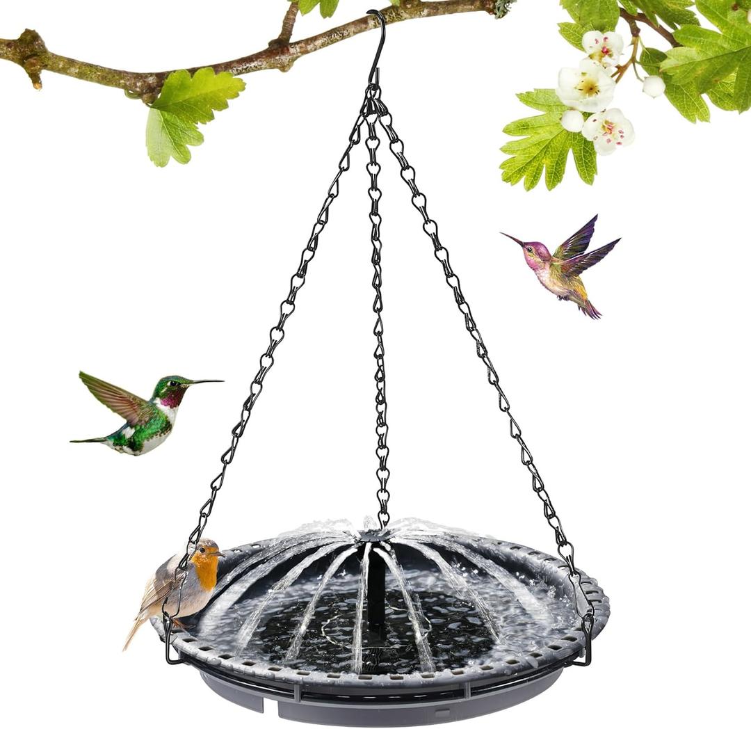 Solar Bird Bath Fountain for Outdoor, Solar Powered Hummingbird Water Fountain Pump Combo Set with 4 Water Patterns for Garden Yard Patio Lawn (Hanging)