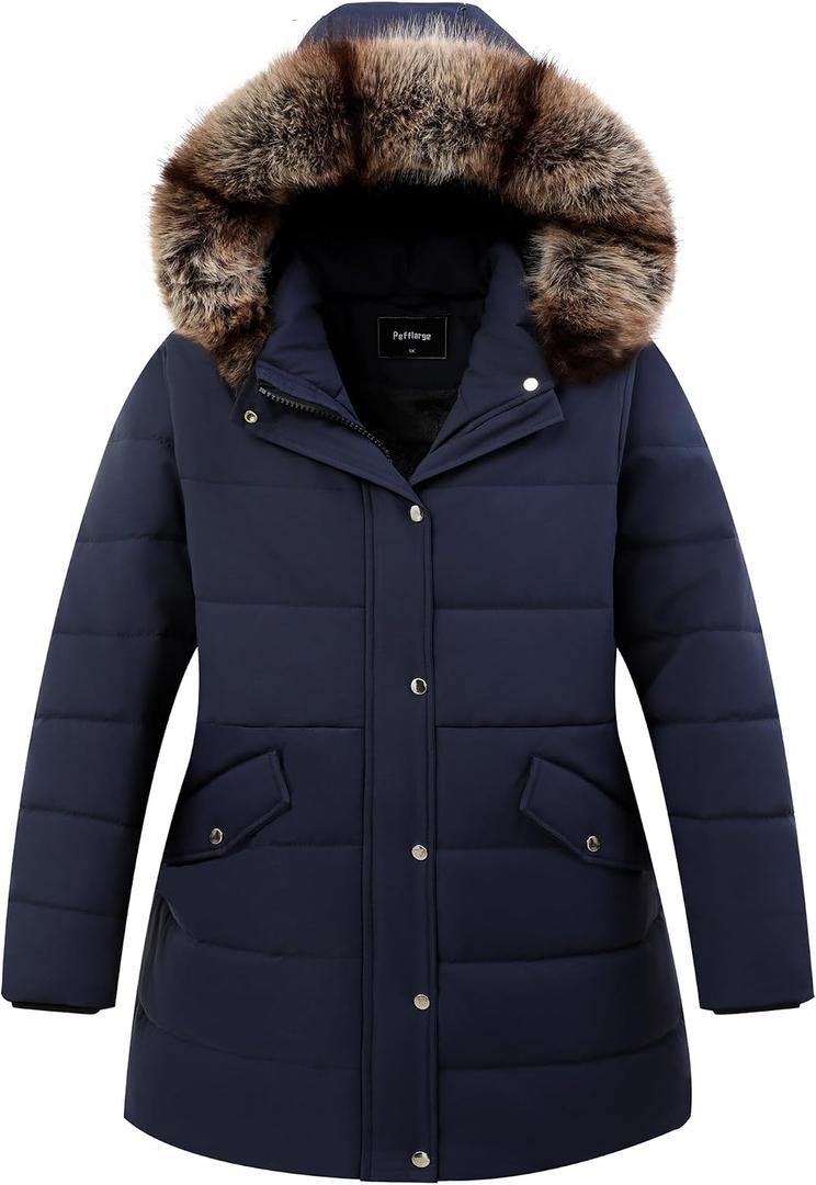 Women's Plus Size Parka Down Coat | Detachable Hood, Windproof, Waterproof, Winter Comfort, 1X, Navy