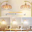 ILLMTW Gold Floor Lamp for Living Room,Bedroom,Mid Century Modern Standing Lamp with Remote,Dimmable Brass Tall Lamp Amber Glass Vintage Retro Arc Floor Lamps Flower Floor Light Boho Bohemian