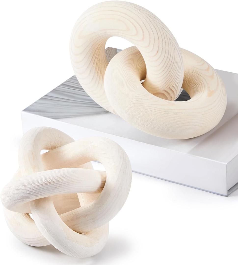 Thyle 2 Pcs Wood Chain Link Decor Wood Knot Decor Modern Decorations Home Bookshelf Accessories Coffee Table Decor Items Shelf Decor for Farmhouse Entryway Bedroom Living Room, 2 Link and 3 Link