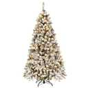 6 FT Pre-Lit Christmas Tree, Snow Flocked Hinged Xmas Tree with 600 Branches Tips & 250 LED Lights, Metal Stand, Artificial Pine Lighted Holiday Tree for Home Office Decorations