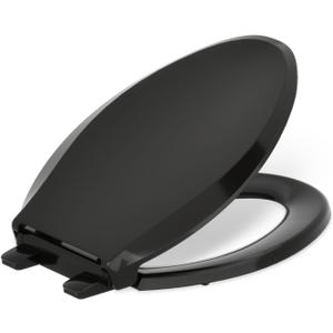 KOHLER 4636-RL-7 Cachet ReadyLatch Elongated Toilet Seat Slow Close, Soft Close Toilet Seat Quiet Lid, Contoured Grip-Tight Bumpers Installation Hardware, Apartment Essentials, Black