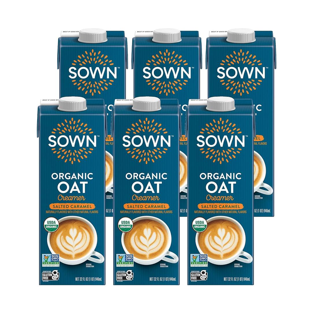 SOWN Organic Oat Creamer Salted Caramel - Barista Oat Milk Non Dairy Coffee Creamer - Plant Based, Dairy-Free, Vegan, Gluten-Free, Non-GMO, Shelf Stable - 32oz (Pack of 6)