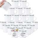 YOUKE OLA 24 Pack Sublimation Blanks Enamel Mug Camping Outdoor Coffee Travel Metal Mug with Silver Rim for Heat Transfer DIY Gift White 12oz