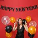 KatchOn, Glitter Black Happy New Year Banner 2026-10 Feet, No DIY | Glitter Pre-Strung Hello 2026 & Happy New Years sign for Happy New Year Decorations 2026 | NYE Party Garland | NYE Decorations 2026