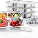 Stainless Steel Divided Plate for Kids Toddler, Non Toxic Portion Control Plate Dinner Plate with Lid for Adults Weight Loss, 4 Pack 4 Sections Rectangular Snack Plate Tray (4C-(9.37*6.67in))