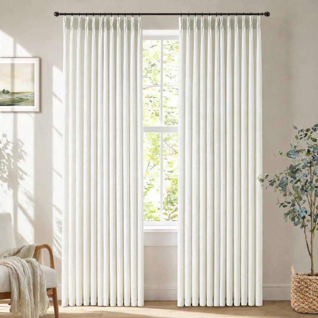Pinch Pleated Curtains 82 inch Length,Semi Sheer Curtains for Linen 2 Panel Curtains for Living Room Light Filtering Thick Curtain Pinch Pleated Drapes Back Tabs with Hooks Beautiful Curtain