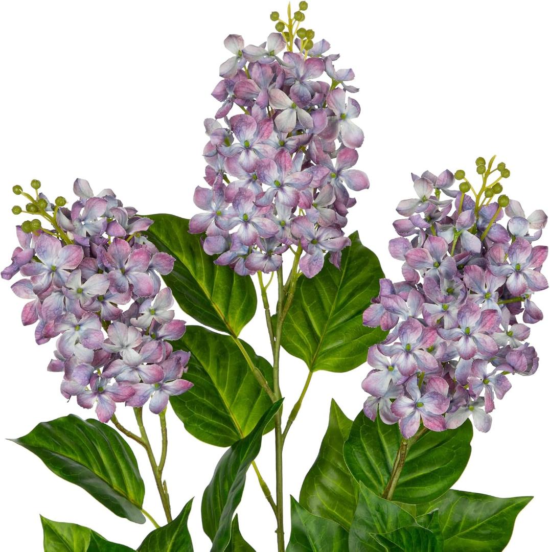 Artificial Lilac Flowers 30" Tall  Set of 3 Silk Lilac Flower Stems for Home Decor, Wedding Centerpieces, Faux Floral Arrangements  Light Purple Artificial Flowers for Vase, Spring & Farmhouse Dcor