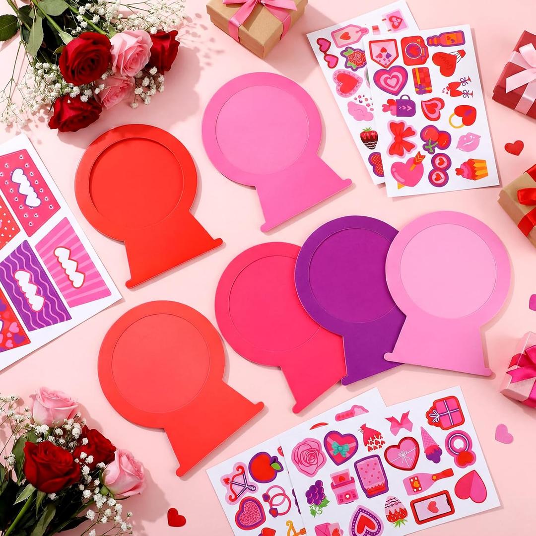 Cholemy 36 Set Valentines Picture Frame Craft Kits DIY Magnet Heart Photo Frames Fun Pink Heart Bow Crafts Red Globe for Valentines Holiday Party Activity Gift